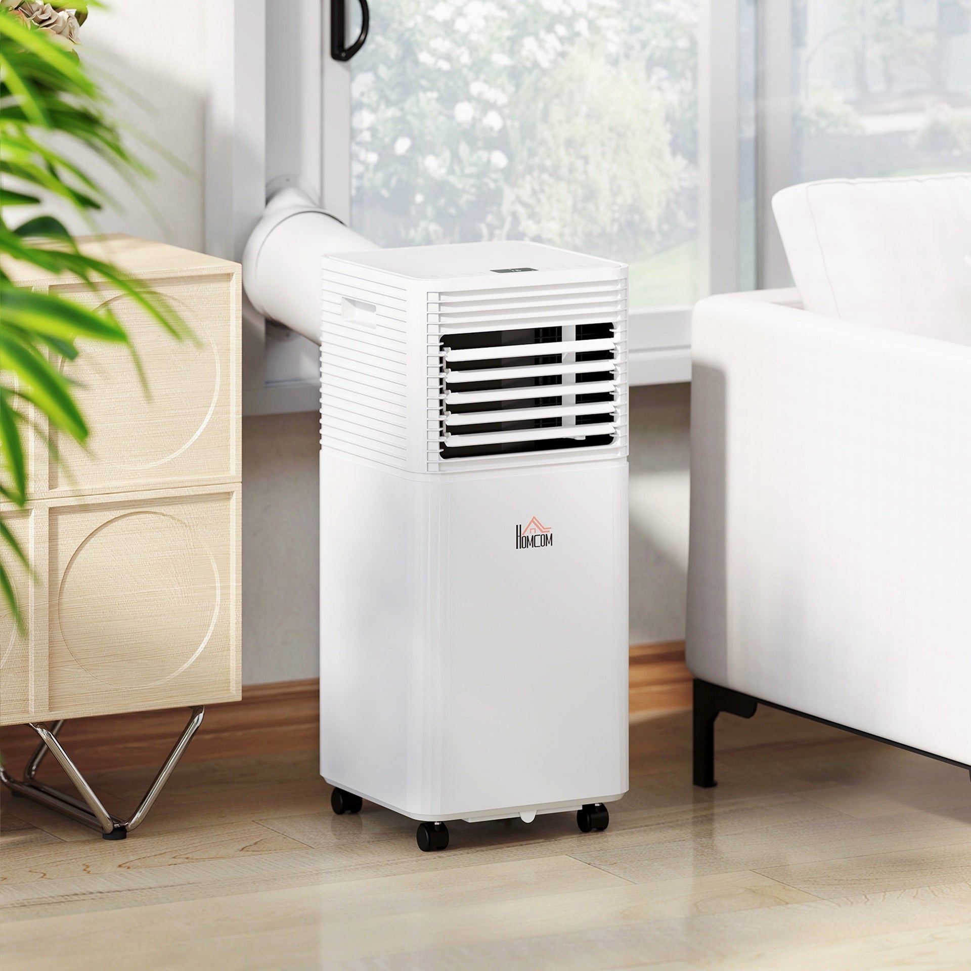 HOMCOM 8000 BTU Mobile Air Conditioner for Cooling and Dehumidifying, Remote Control, 24H Timer, LED Display, White