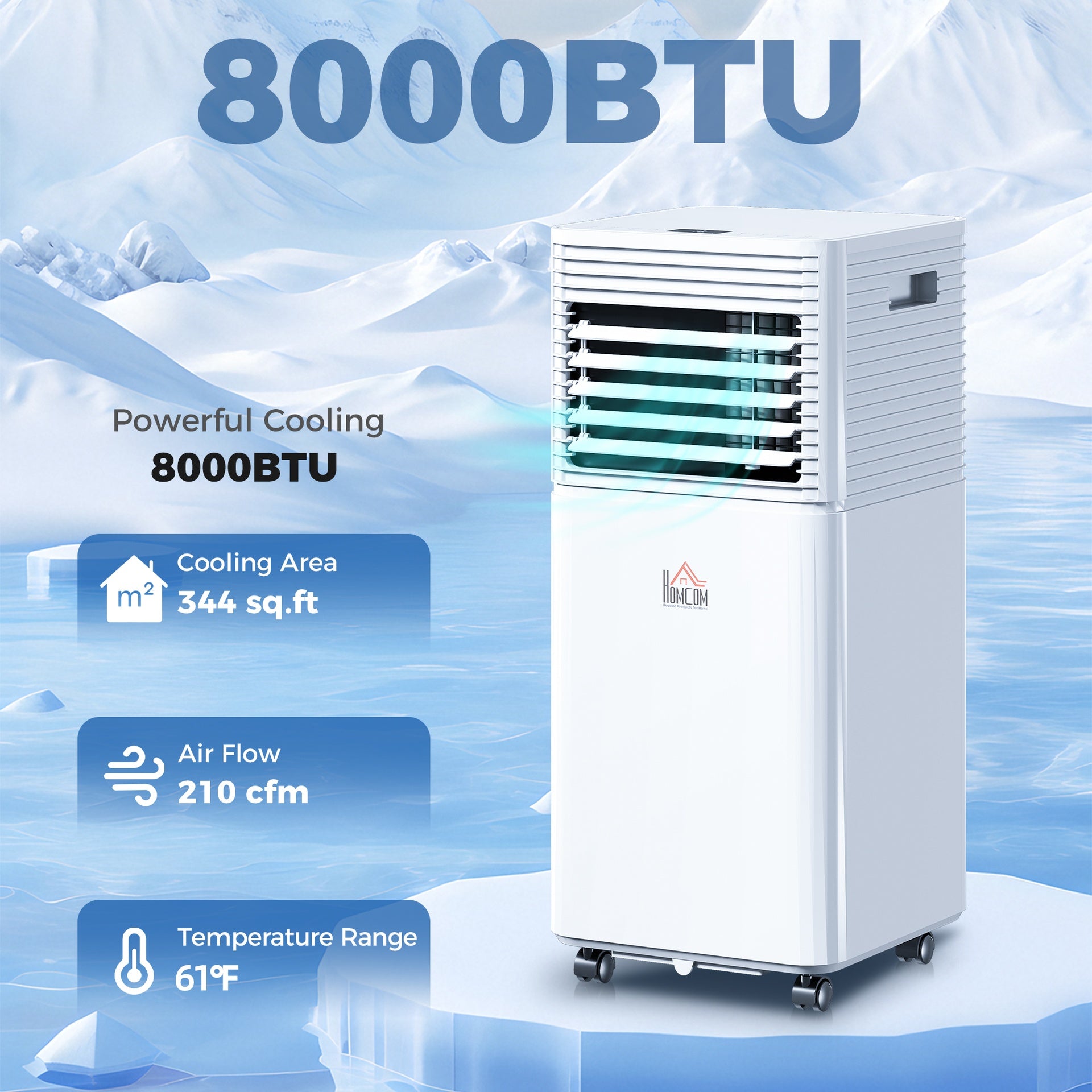 HOMCOM 8000 BTU Mobile Air Conditioner for Cooling and Dehumidifying, Remote Control, 24H Timer, LED Display, White