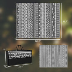 Outsunny Outdoor Rug Carpet with USB Lights Reversible Patio Rug with Carry Bag for Camping 10' x 8'