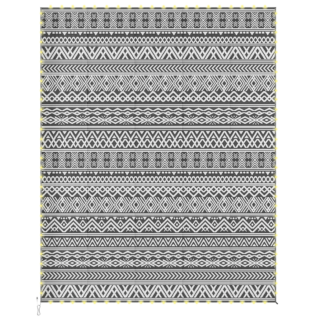 Outsunny Outdoor Rug Carpet with USB Lights Reversible Patio Rug with Carry Bag for Camping 10' x 8'