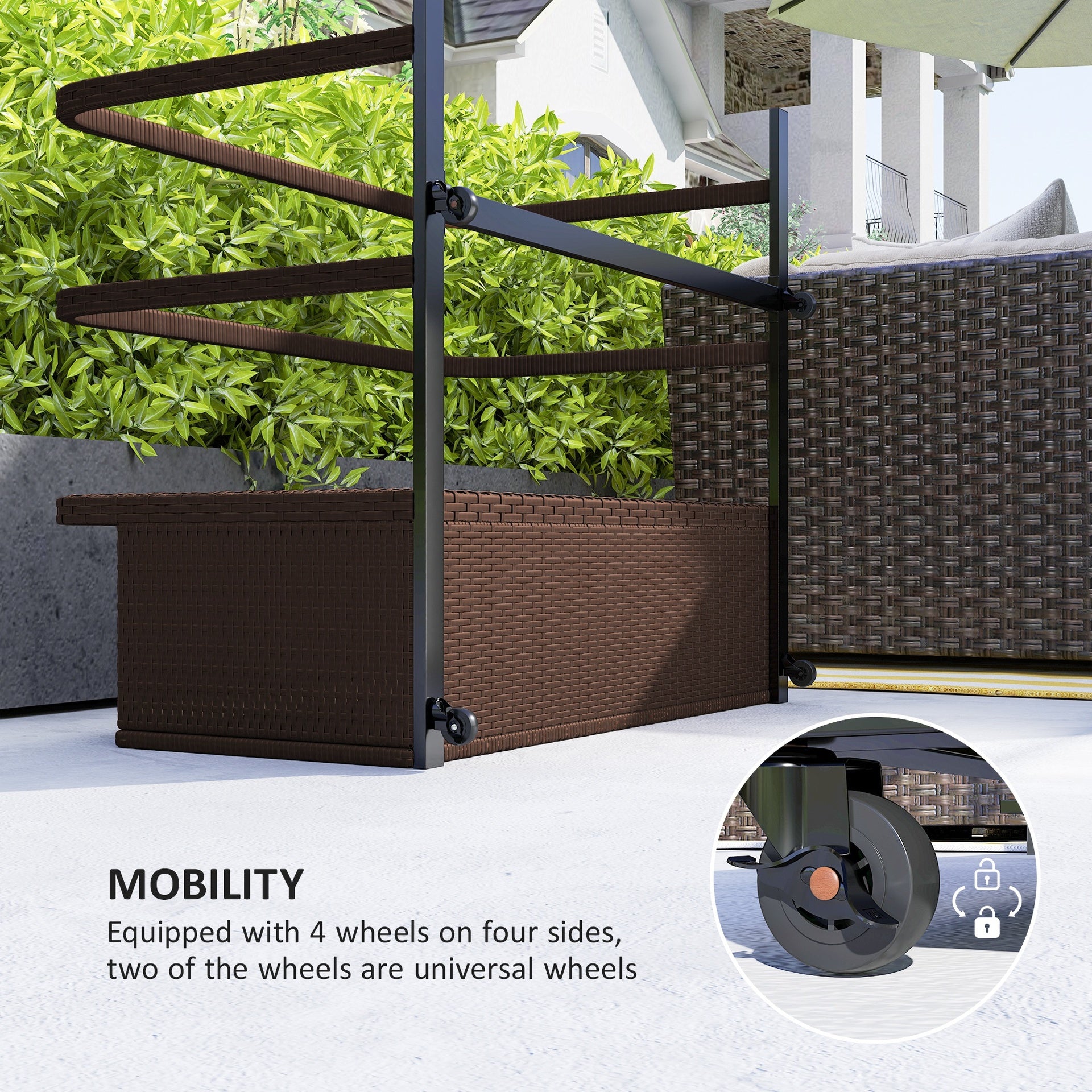 Outsunny PE Rattan Pool Float Storage Organizer with Wheels, Brown