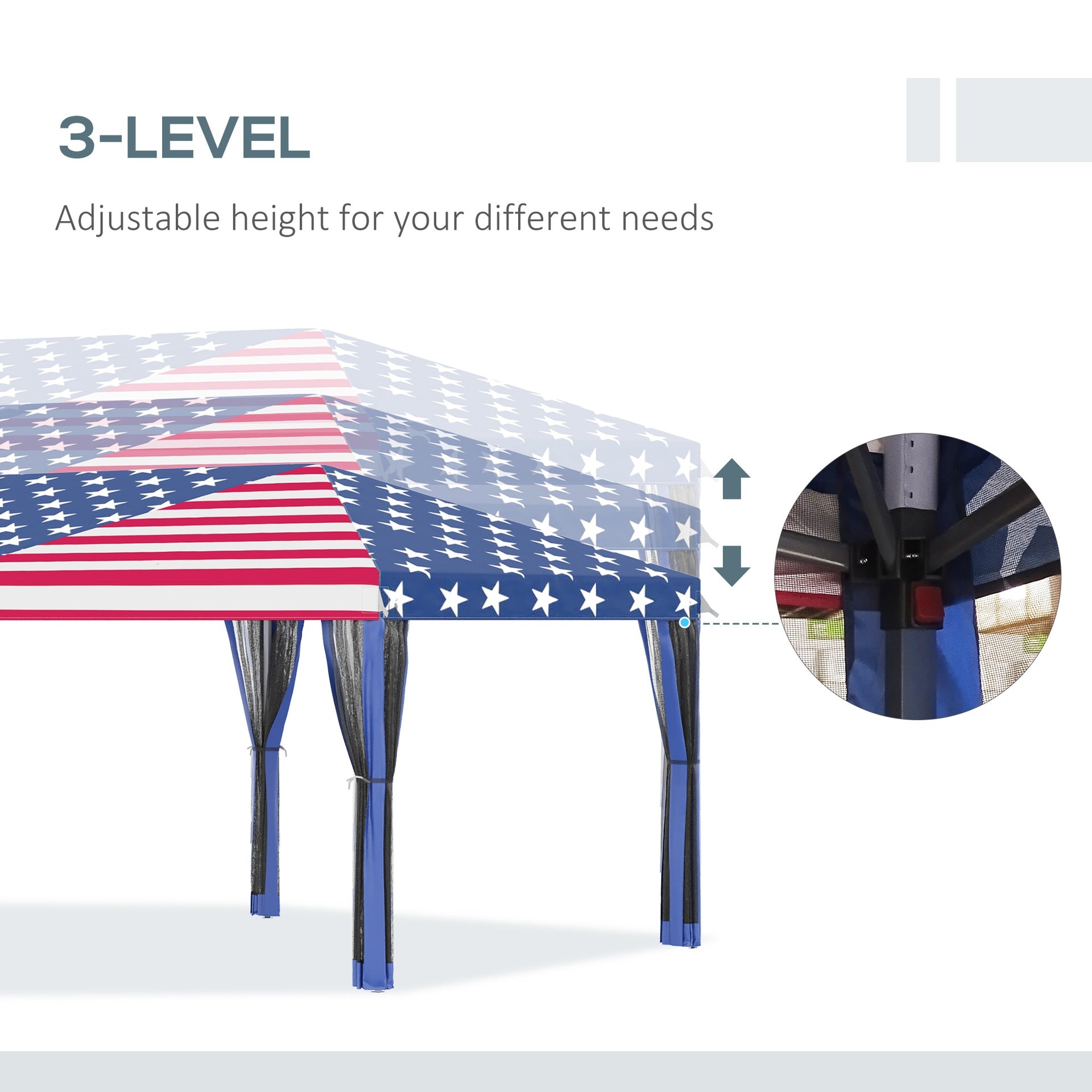 Outsunny 10'x20' Pop Up Party Tent Gazebo Wedding Canopy with 6 Sidewalls, American Flag