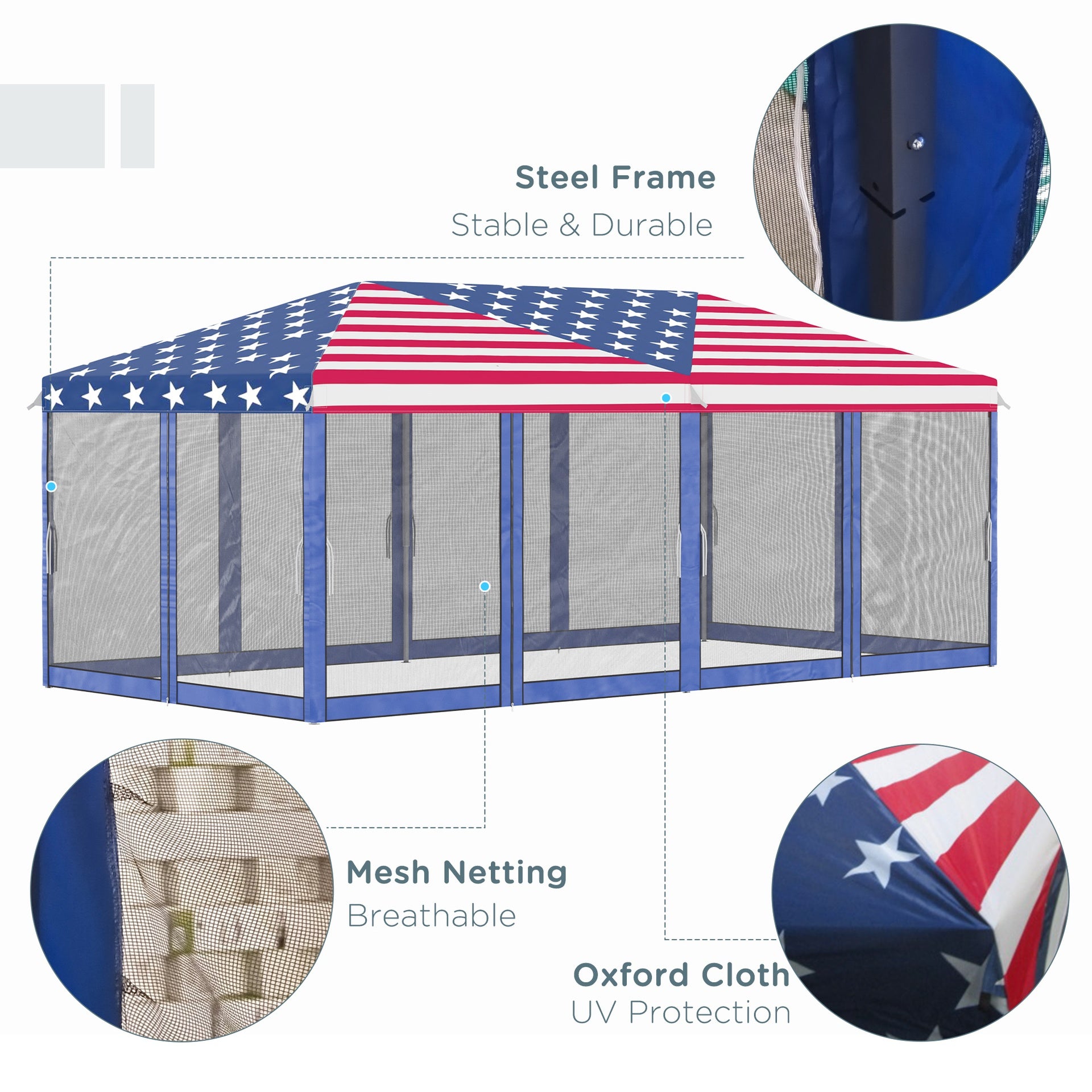 Outsunny 10'x20' Pop Up Party Tent Gazebo Wedding Canopy with 6 Sidewalls, American Flag