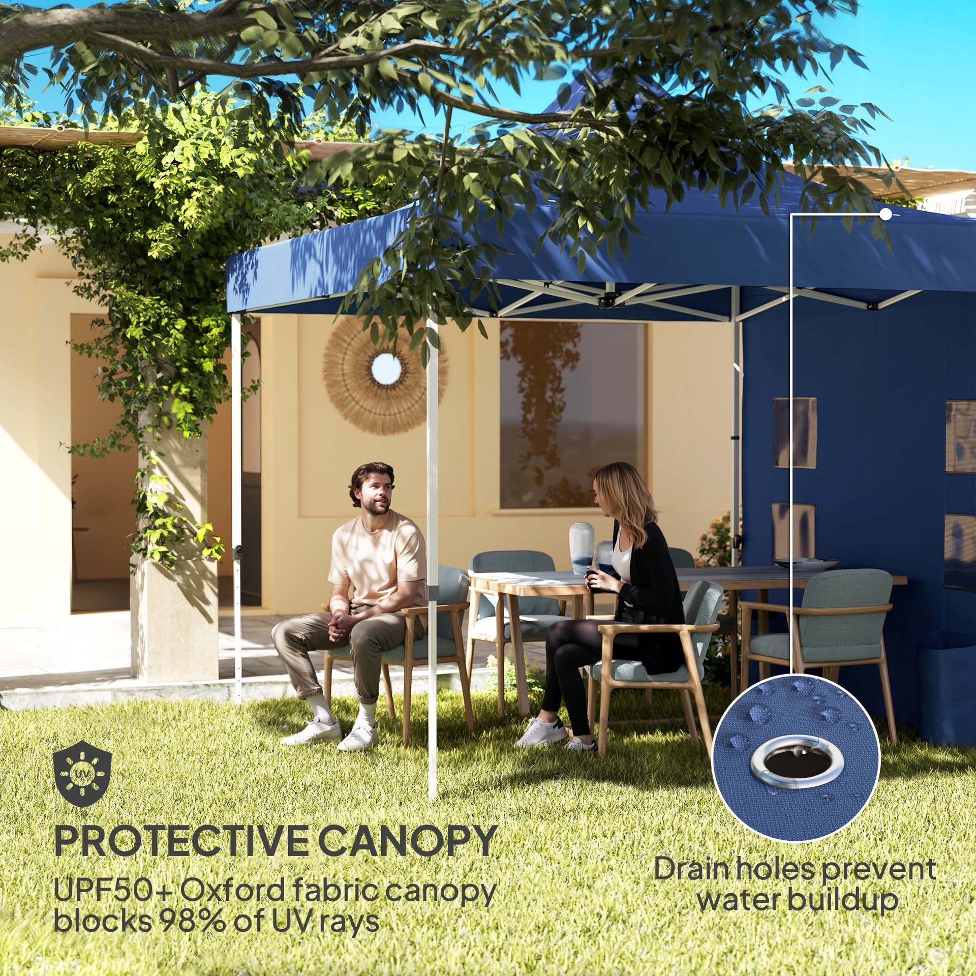 Outsunny 10' x 10' Heavy Duty Pop Up Canopy Tent with Sidewall, UPF50+ Instant Sun Shelter with Storage Pockets, Dark Blue