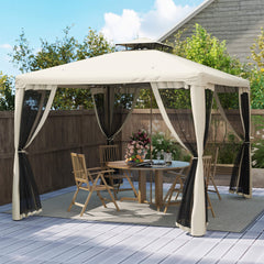 Outsunny 10' x 10' Gazebo Tent, Double Roof Outdoor Canopy Shelter, with Netting Fabric and Vented Roof, Steel Corner Frame for Garden, Lawn, Backyard, Taupe
