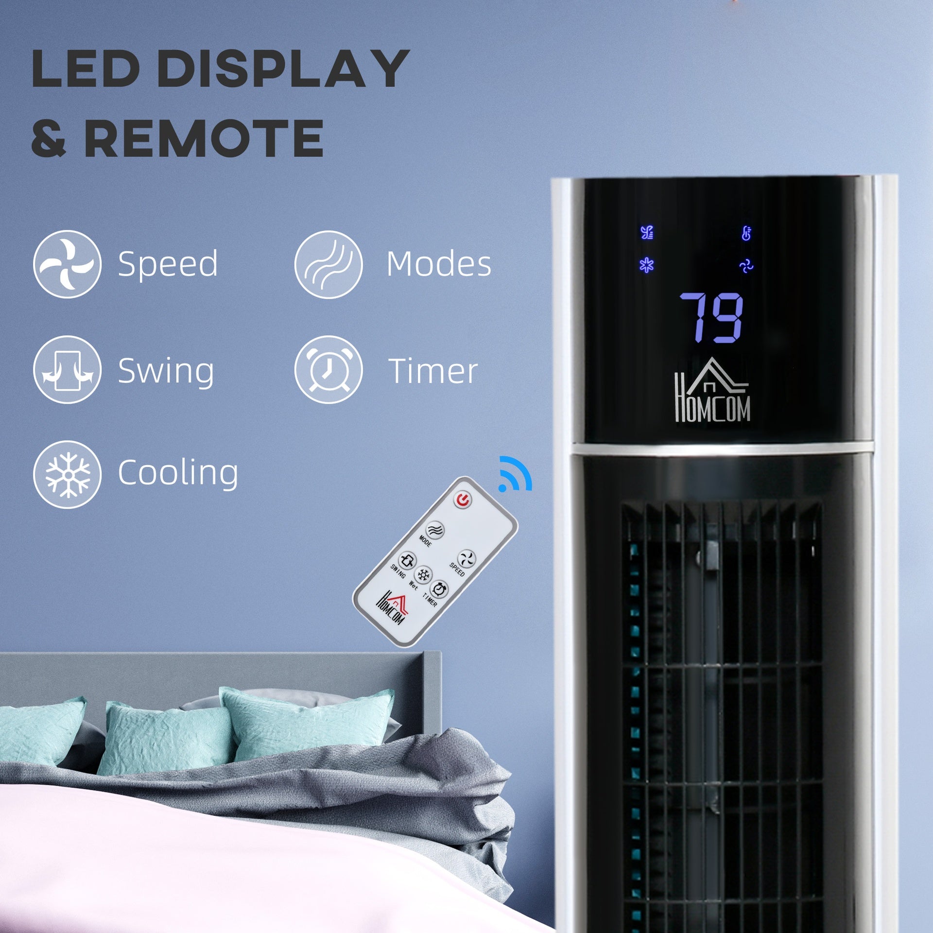 HOMCOM 42" 3-In-1 Air Cooler, 52° Oscillating Portable Swamp Cooler with Humidifier, 3 Modes, 3 Speeds, 12H Time, White