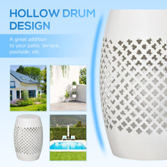 Outsunny 12" Steel Outdoor Side Table, Round Hollow Drum Patio End Table, Accent Table for Indoor and Outdoorr, White