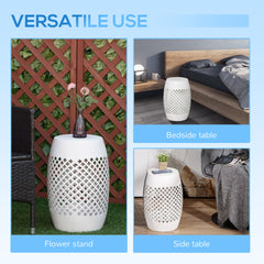 Outsunny 12" Steel Outdoor Side Table, Round Hollow Drum Patio End Table, Accent Table for Indoor and Outdoorr, White