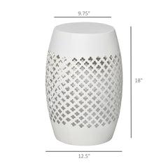 Outsunny 12" Steel Outdoor Side Table, Round Hollow Drum Patio End Table, Accent Table for Indoor and Outdoorr, White