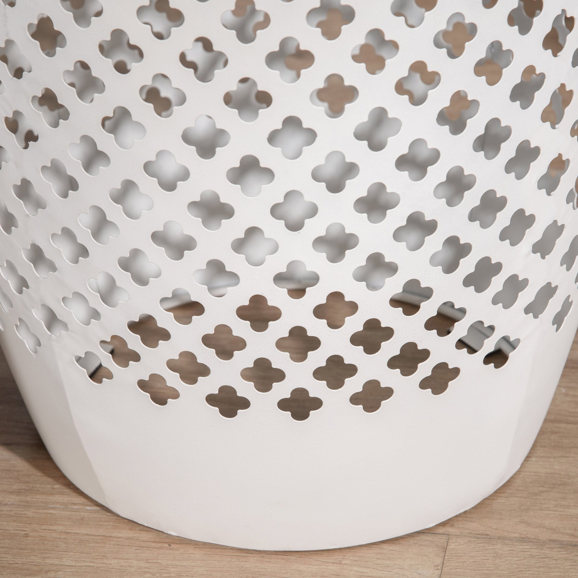 Outsunny 12" Steel Outdoor Side Table, Round Hollow Drum Patio End Table, Accent Table for Indoor and Outdoorr, White