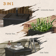 Outsunny 3-in-1 Outdoor Umbrella Base with Wheels and Handles, End Table, Flower Box Planter with Hole, 175 lbs. Capacity, Black
