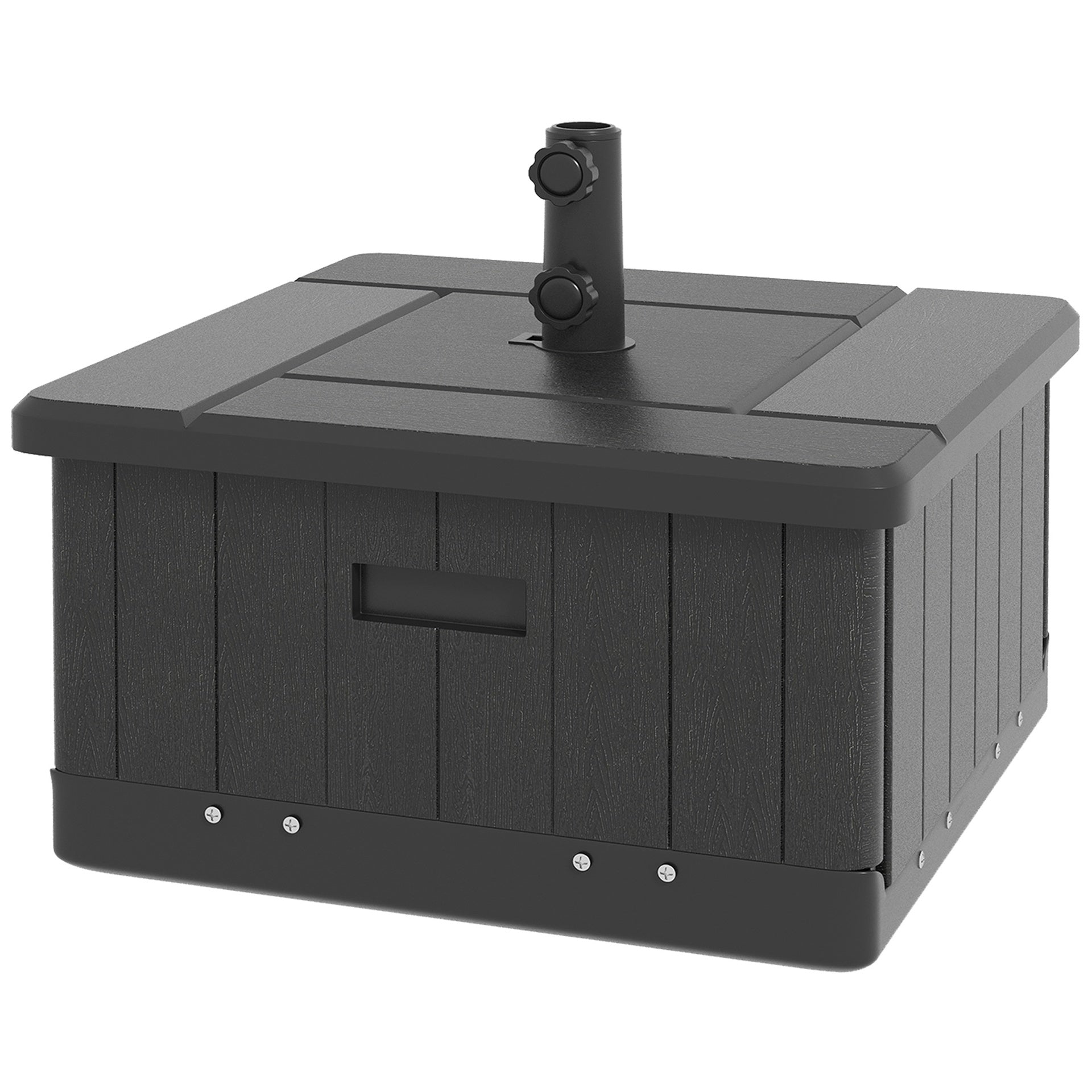 Outsunny 3-in-1 Outdoor Umbrella Base with Wheels and Handles, End Table, Flower Box Planter with Hole, 175 lbs. Capacity, Black