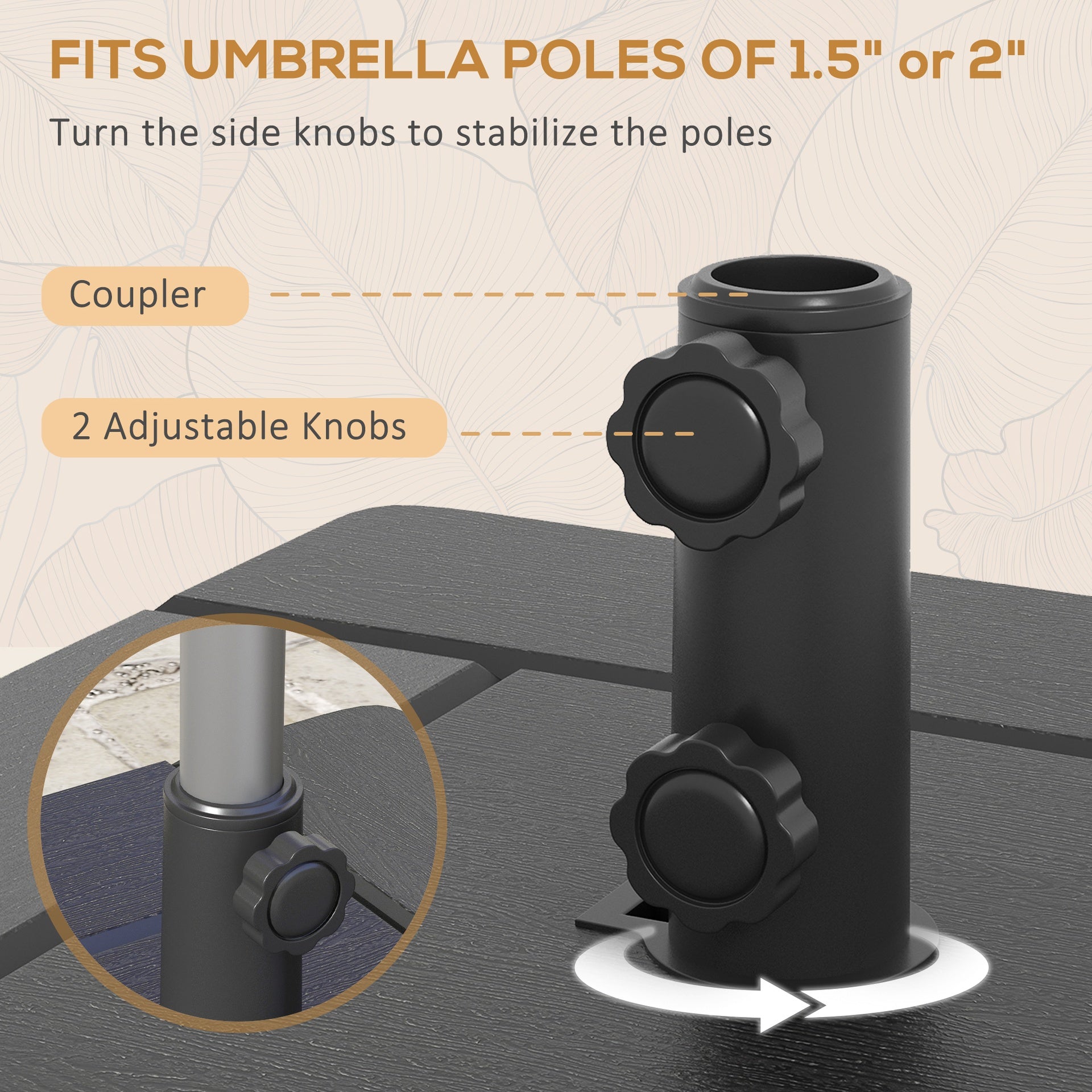 Outsunny 3-in-1 Outdoor Umbrella Base with Wheels and Handles, End Table, Flower Box Planter with Hole, 175 lbs. Capacity, Black