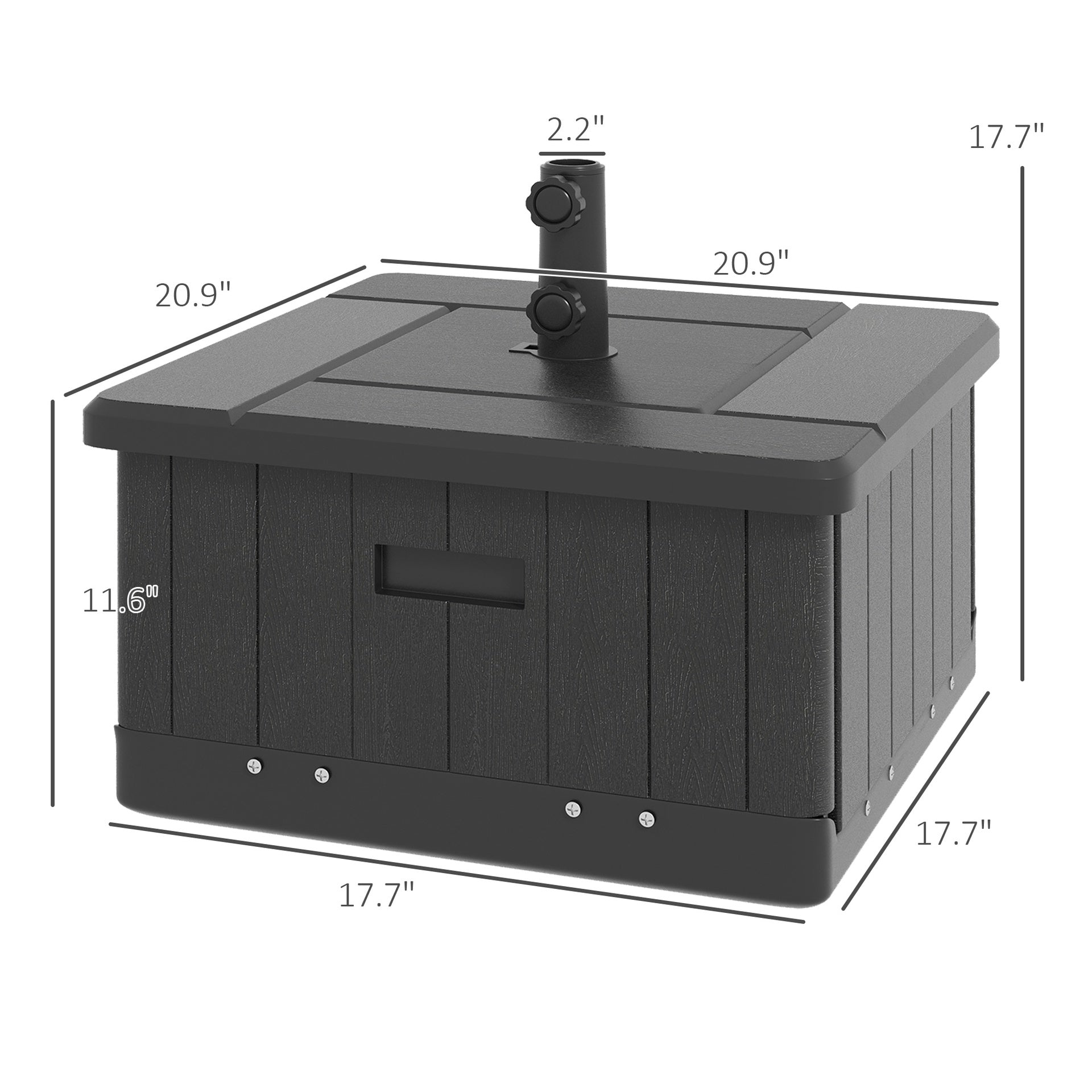 Outsunny 3-in-1 Outdoor Umbrella Base with Wheels and Handles, End Table, Flower Box Planter with Hole, 175 lbs. Capacity, Black