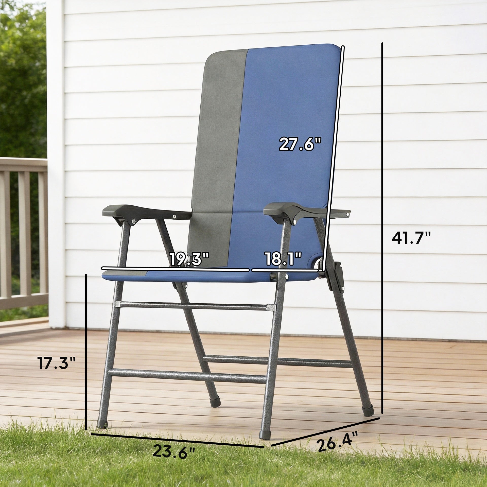 Outsunny Folding Patio Chairs Set of 2, Padded High Back Lawn Camping Chairs with Armrests, 600D Oxford Fabric, Dark Blue