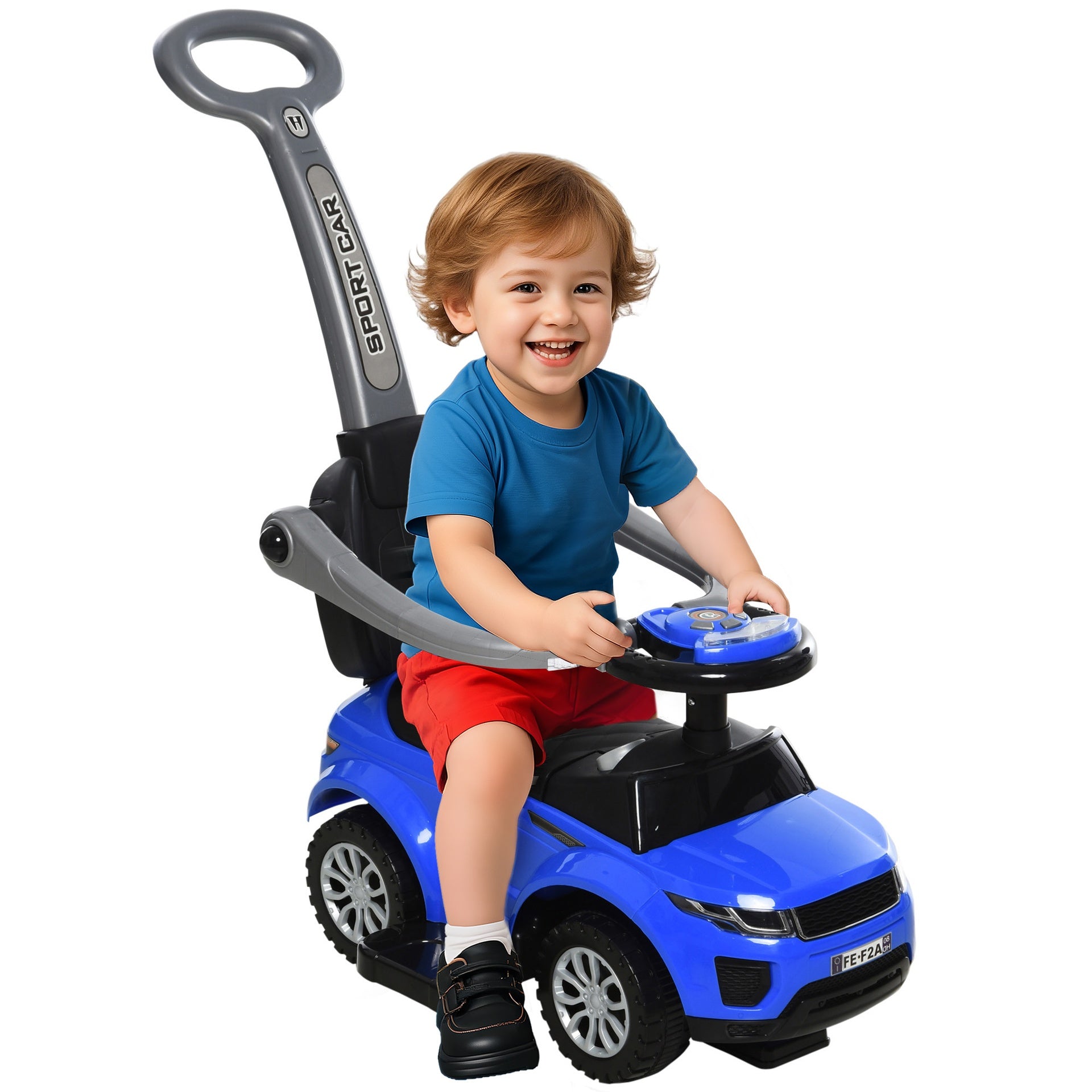 Aosom 3 In 1 Push Cars for Toddlers Kid Ride on Push Car Stroller Sliding Car with Horn Music Light Function Secure Bar Ride on Toy for Boy Girl 18-36 Months, Blue