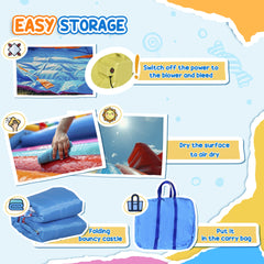 Outsunny 6-in-1 Inflatable Water Slide with Splash Pool, Slide, Climbing Wall, Water Cannon, Inflatable Bounce House for Kids with 2 Min. Inflation and Air Blower