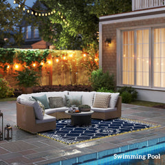 Outsunny Reversible Outdoor Rug Carpet with LED Lights, 10' x 8' PP Straw Rug with Carry Bag and Ground Stakes