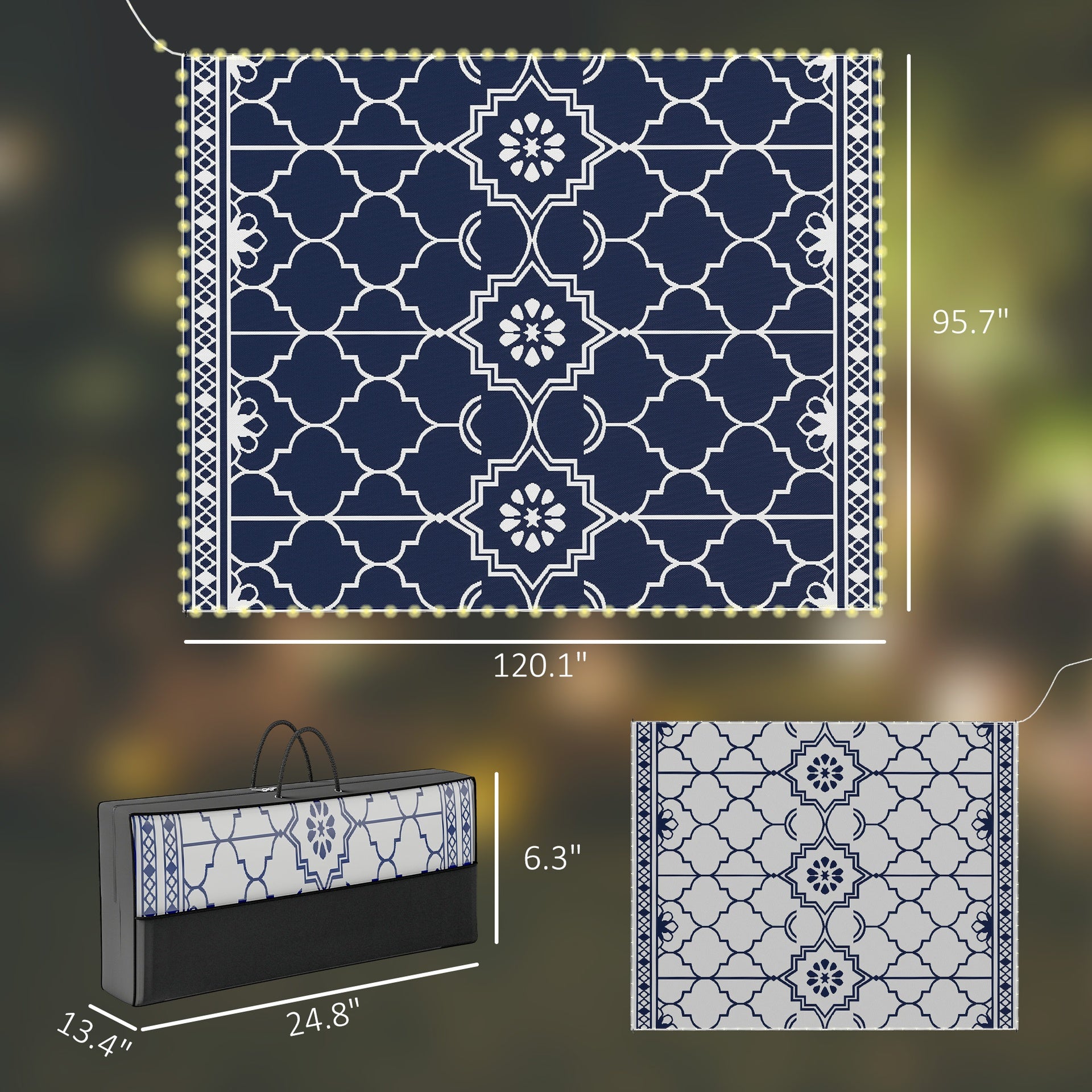 Outsunny Reversible Outdoor Rug Carpet with LED Lights, 10' x 8' PP Straw Rug with Carry Bag and Ground Stakes