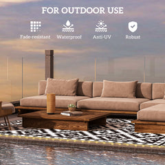 Outsunny Outdoor Rug Carpet Reversible Plastic Straw Rug with LED Lights Black and White 10' x 8' for Patio