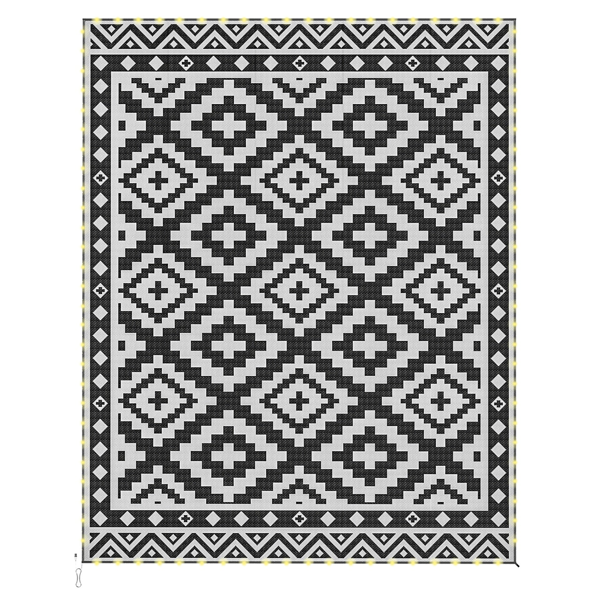 Outsunny Outdoor Rug Carpet Reversible Plastic Straw Rug with LED Lights Black and White 10' x 8' for Patio