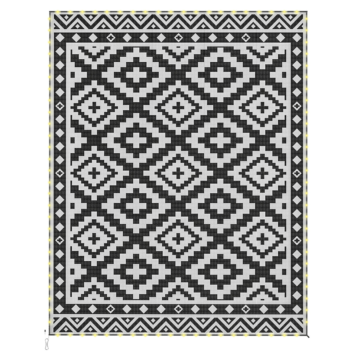 Outsunny Outdoor Rug Carpet Reversible Plastic Straw Rug with LED Lights Black and White 10' x 8' for Patio