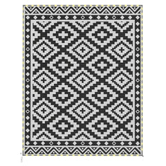 Outsunny Outdoor Rug Carpet Reversible Plastic Straw Rug with LED Lights Black and White 10' x 8' for Patio