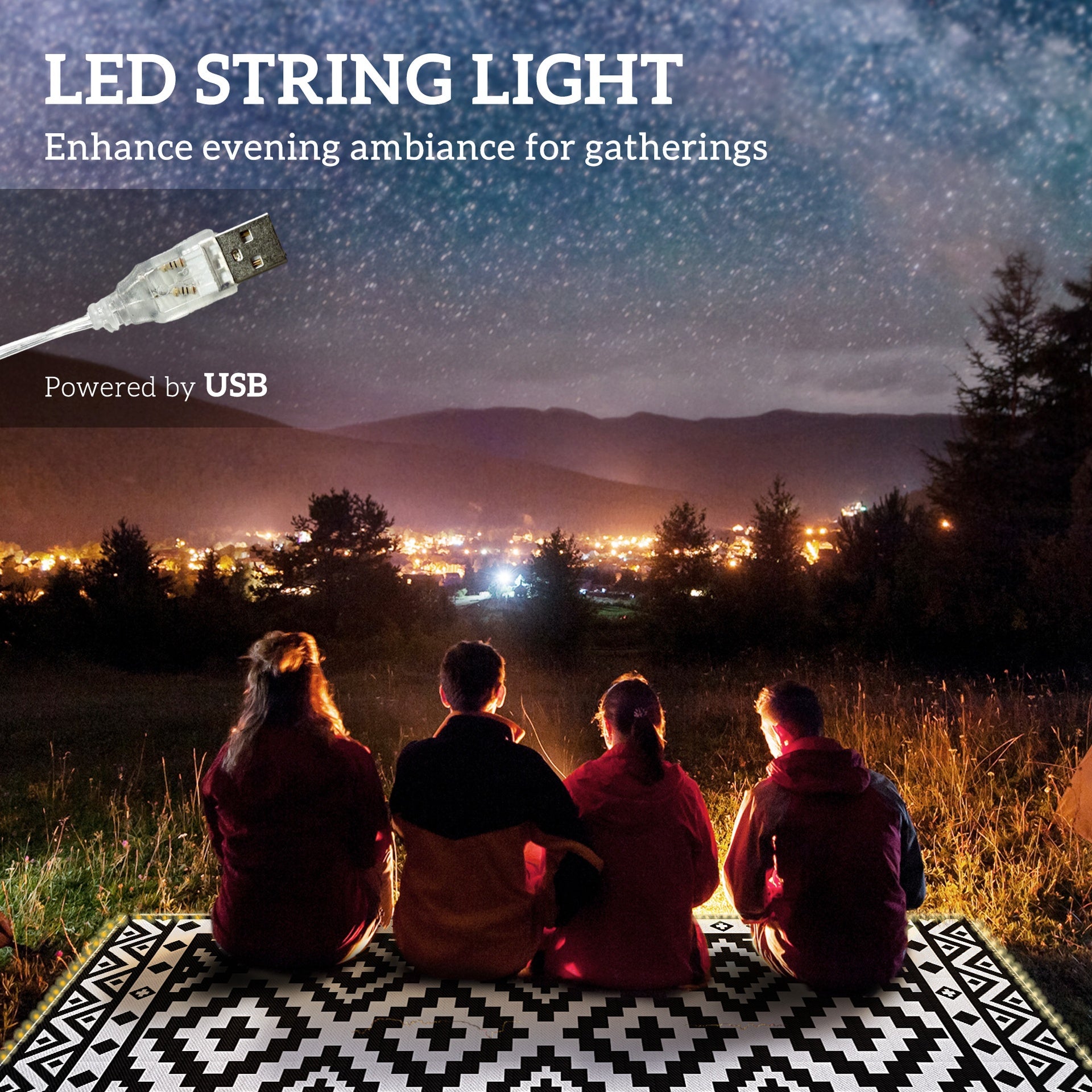 Outsunny Outdoor Rug Carpet Reversible Plastic Straw Rug with LED Lights Black and White 10' x 8' for Patio