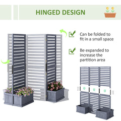 Outsunny Wood Privacy Screen w/ 4 Planter Box, Raised Bed w/ 3 Panels & Drainage Holes