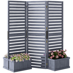 Outsunny Wood Privacy Screen w/ 4 Planter Box, Raised Bed w/ 3 Panels & Drainage Holes