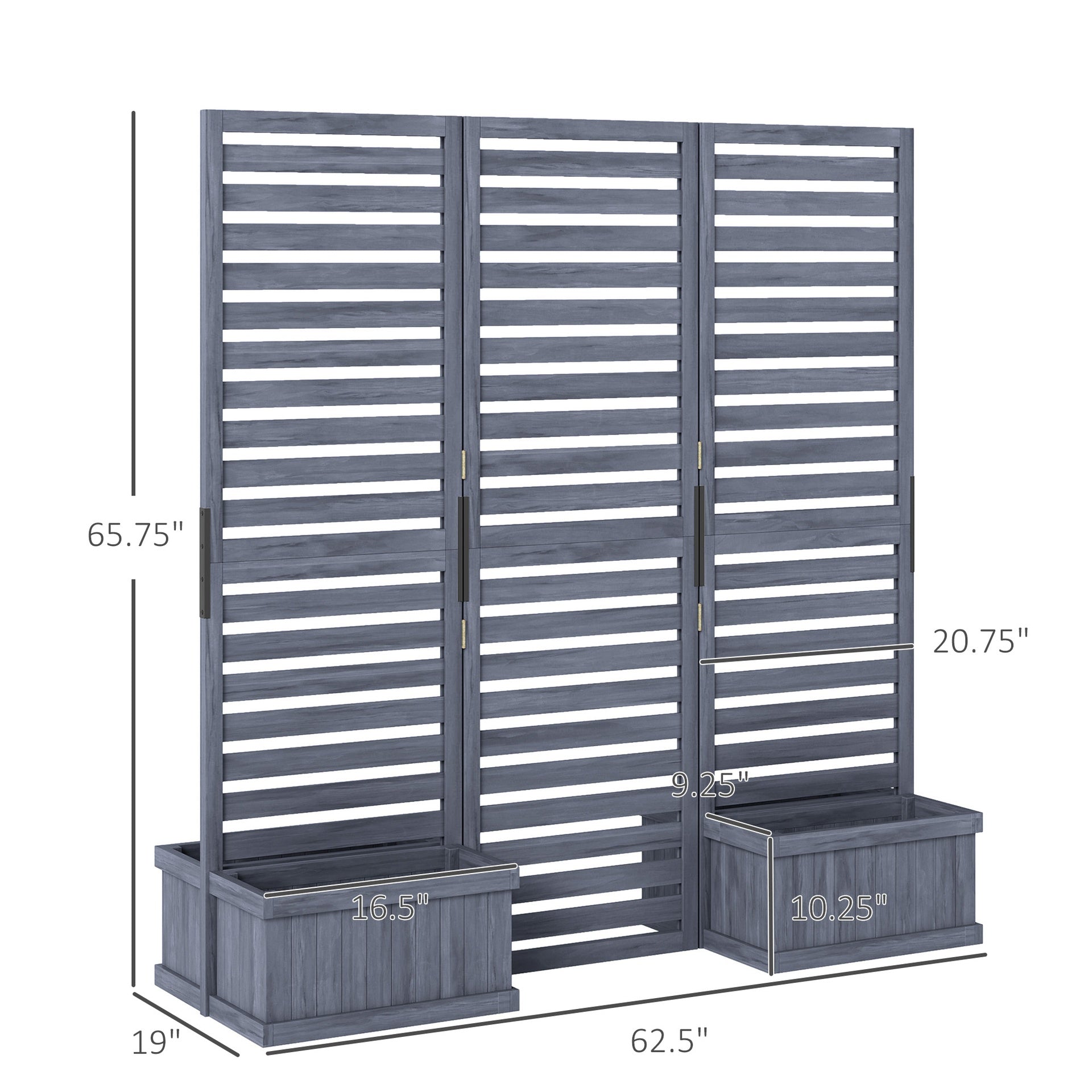 Outsunny Wood Privacy Screen w/ 4 Planter Box, Raised Bed w/ 3 Panels & Drainage Holes