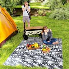 Outsunny Reversible Outdoor Rug, Waterproof Plastic Straw with Carry Bag, 6' x 9', Blue & White Geometric