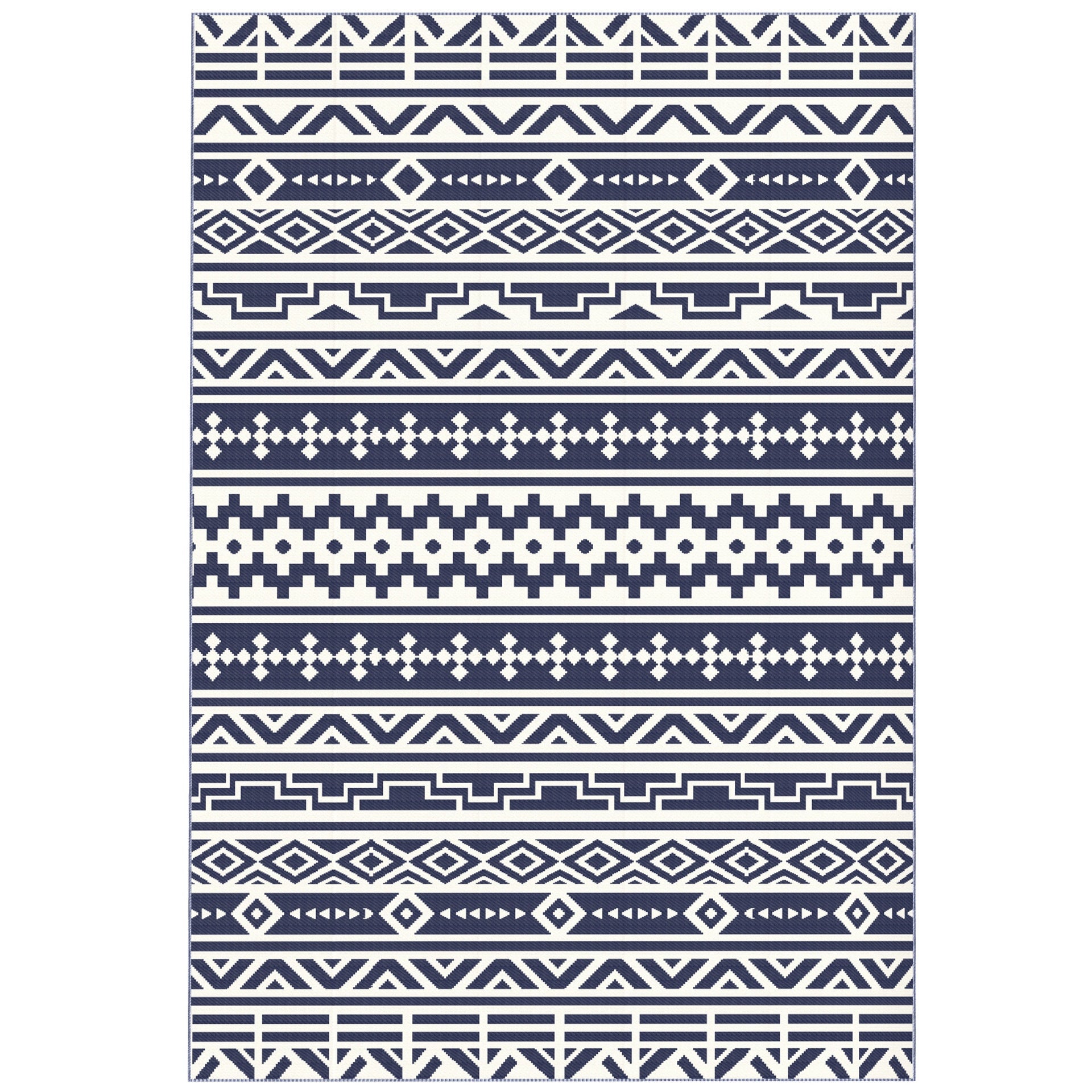 Outsunny Reversible Outdoor Rug, Waterproof Plastic Straw with Carry Bag, 6' x 9', Blue & White Geometric