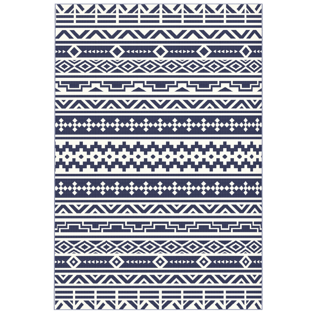 Outsunny Reversible Outdoor Rug, Waterproof Plastic Straw with Carry Bag, 6' x 9', Blue & White Geometric