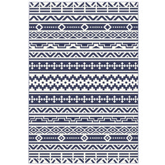 Outsunny Reversible Outdoor Rug, Waterproof Plastic Straw with Carry Bag, 6' x 9', Blue & White Geometric