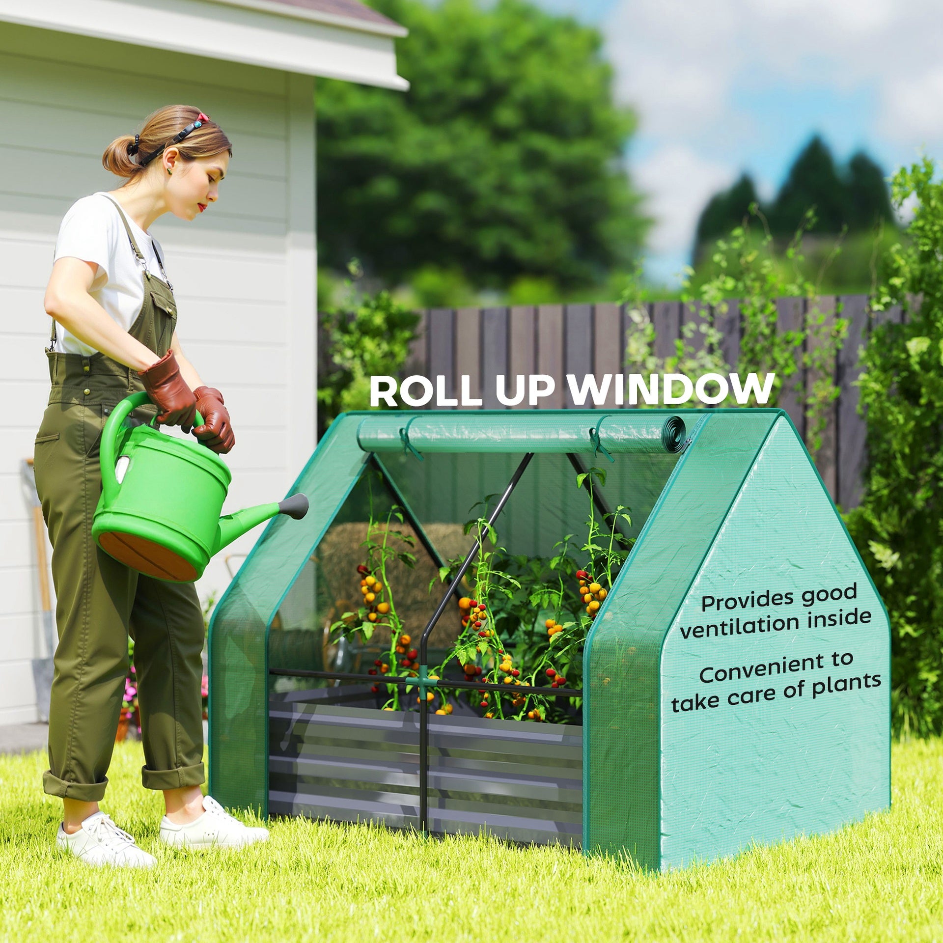Outsunny 4 x 3 x 3ft Raised Garden Bed with Mini Greenhouse, Galvanized Raised Garden Bed with Cover, Green and Dark Gray