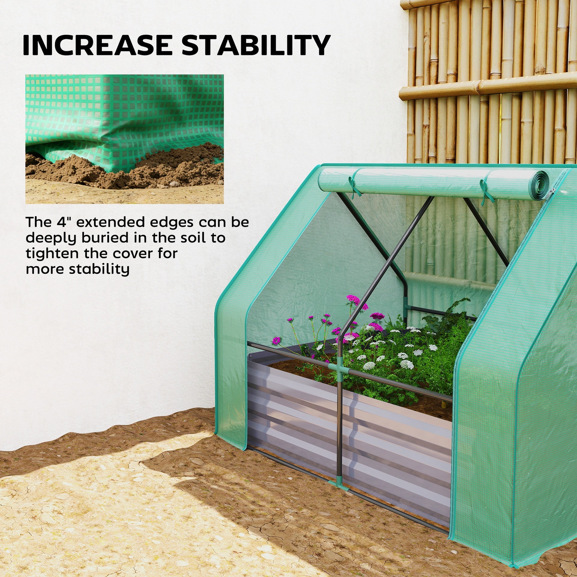 Outsunny 4 x 3 x 3ft Raised Garden Bed with Mini Greenhouse, Galvanized Raised Garden Bed with Cover, Green and Dark Gray