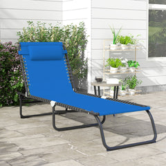 Outsunny Foldable Chaise Lounge, 4-Position Reclining Back, Trifold Portable design and Breathable Mesh for Poolside,Camping, Hiking - Navy Blue