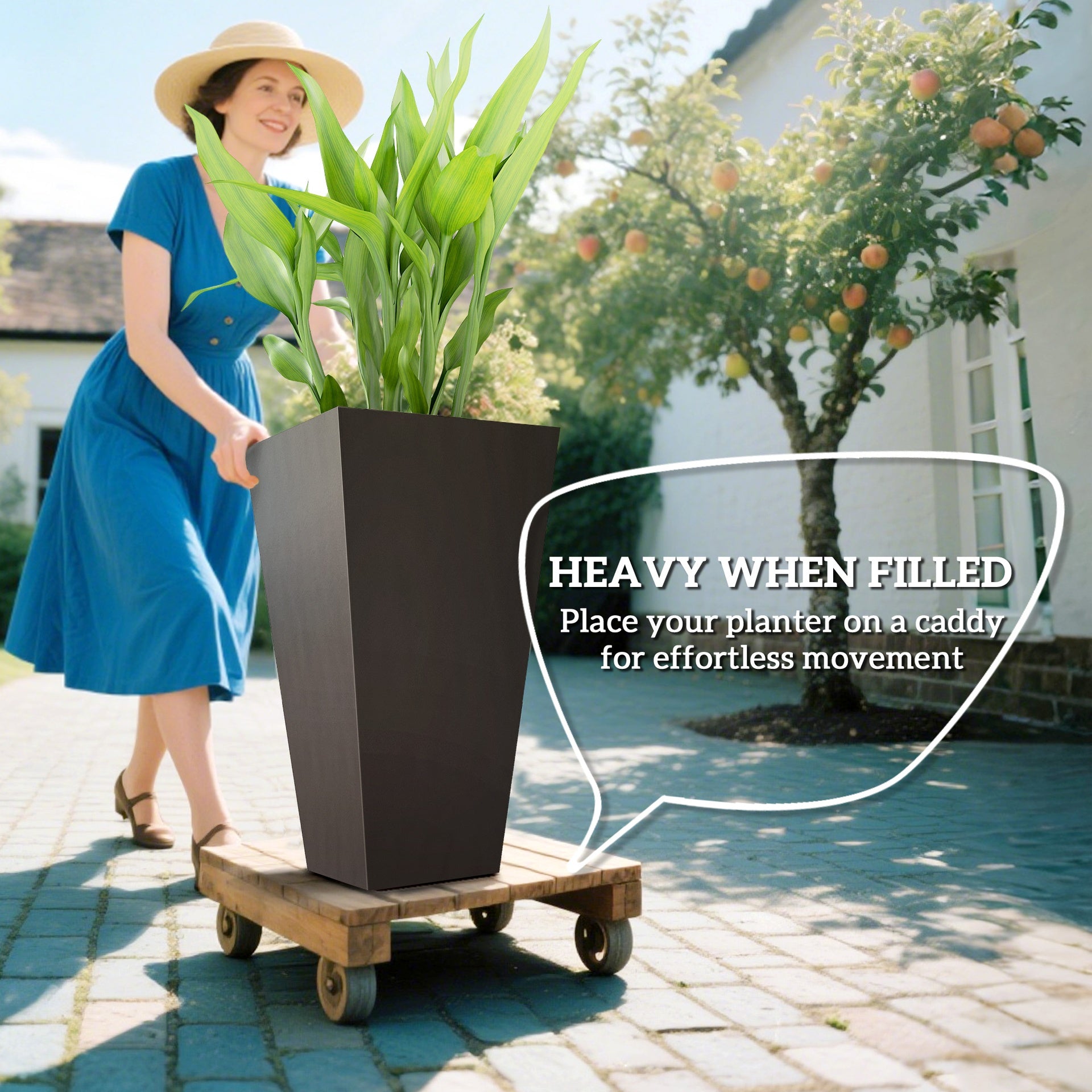 Outsunny 28ft Tall Plastic Planters, Set of 3, Flower Pot, anti-crack, fade-resistant, square shape with a matte surface, Outdoor & Indoor, for lawns, patios, yards, Brown