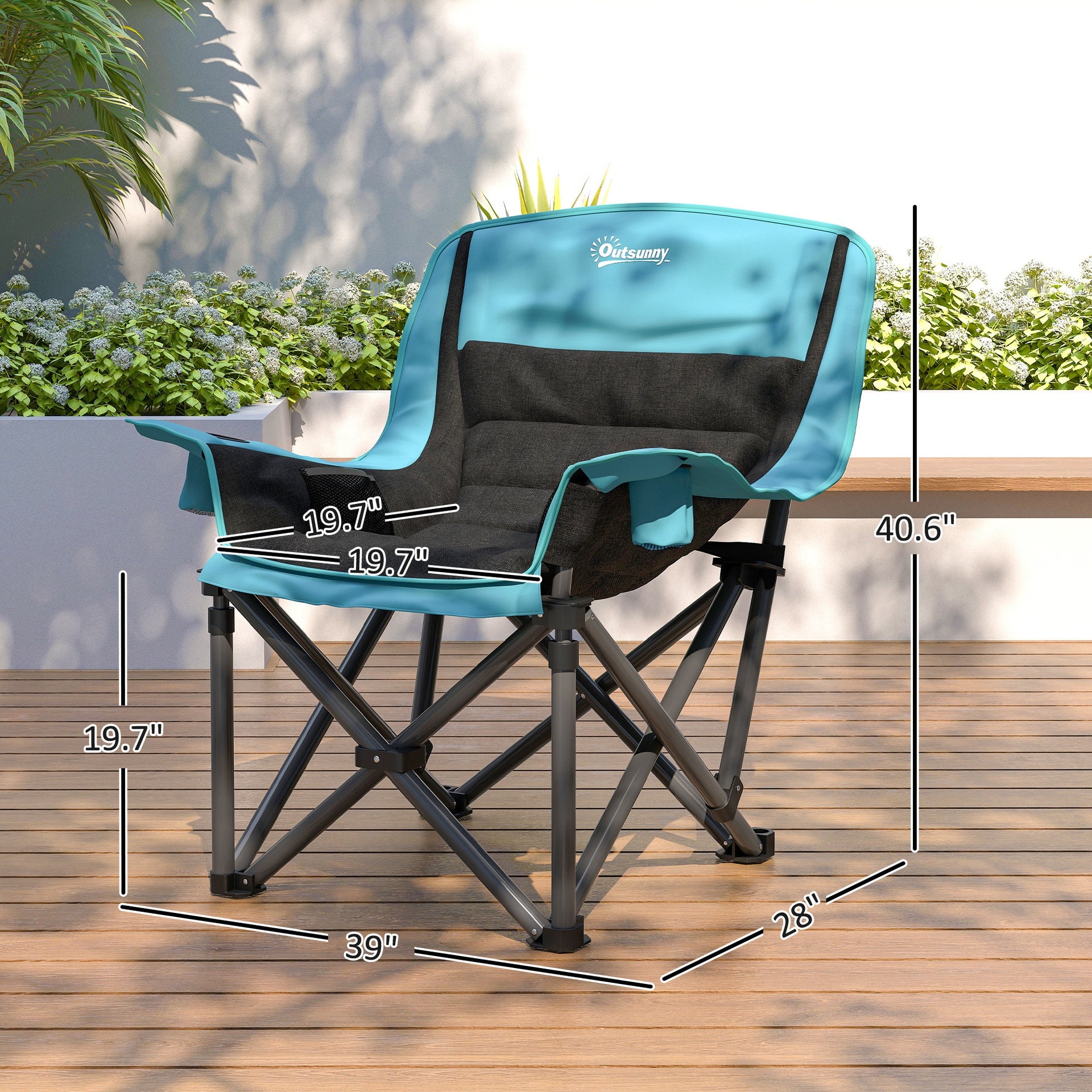 Outsunny Camping Chair for Adults, Portable Folding Camping Chair w/ Side Pockets, Cup Holders, Carry Bag, Green and Black
