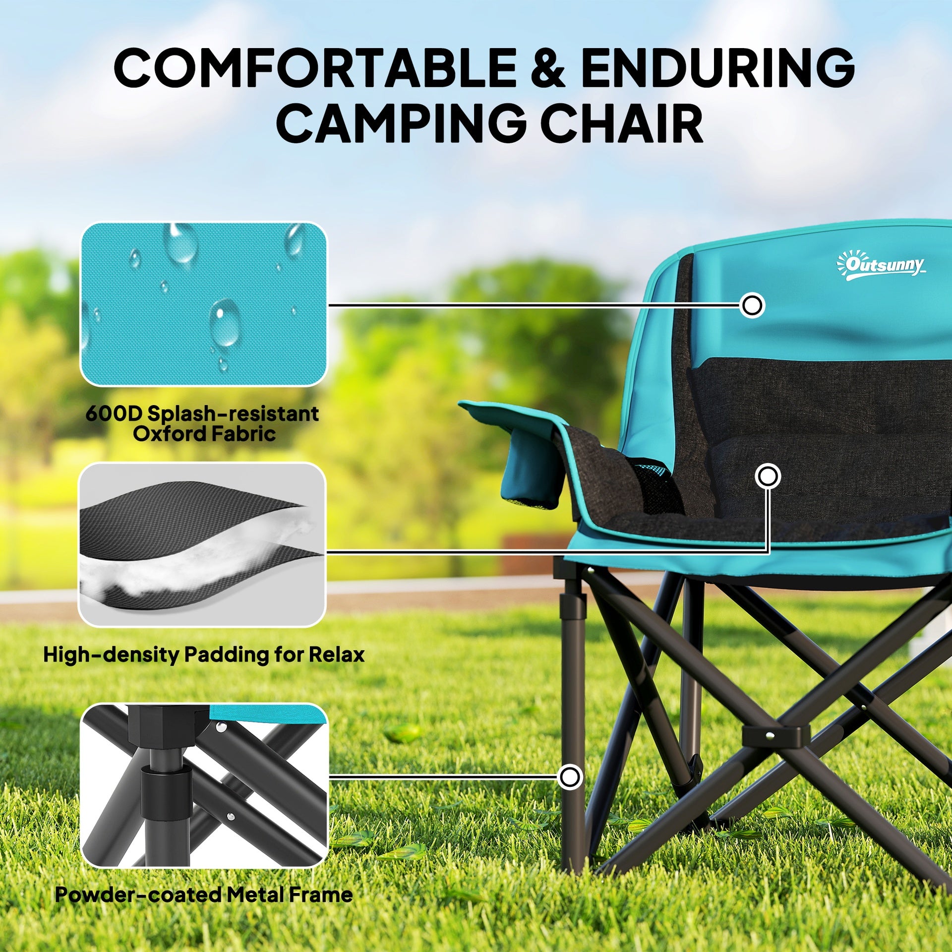 Outsunny Camping Chair for Adults, Portable Folding Camping Chair w/ Side Pockets, Cup Holders, Carry Bag, Green and Black