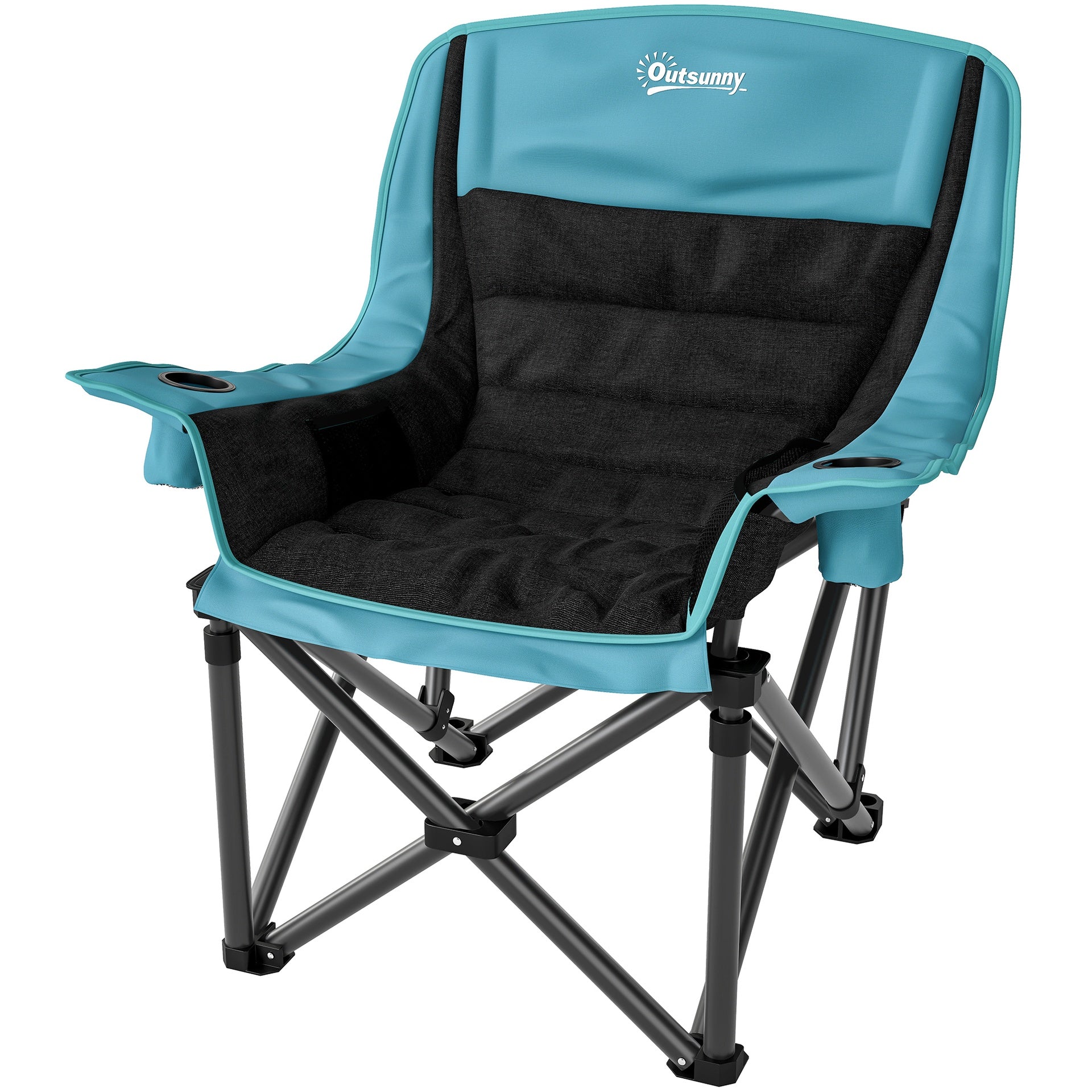 Outsunny Camping Chair for Adults, Portable Folding Camping Chair w/ Side Pockets, Cup Holders, Carry Bag, Green and Black