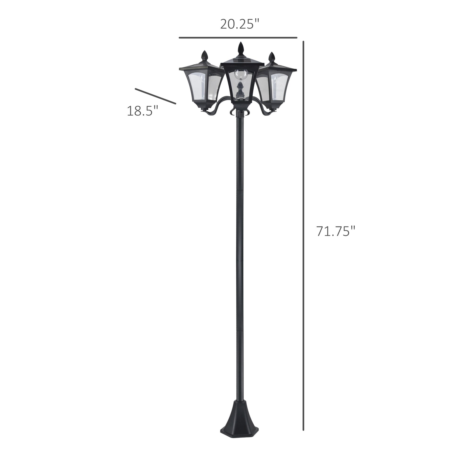 Outsunny Outdoor Lamp Post Lights, Triple Head Solar Powered Lamp, Street Vintage Solar Post Lamp, for Backyard, Garden Pathway, Driveway, 72 Inches