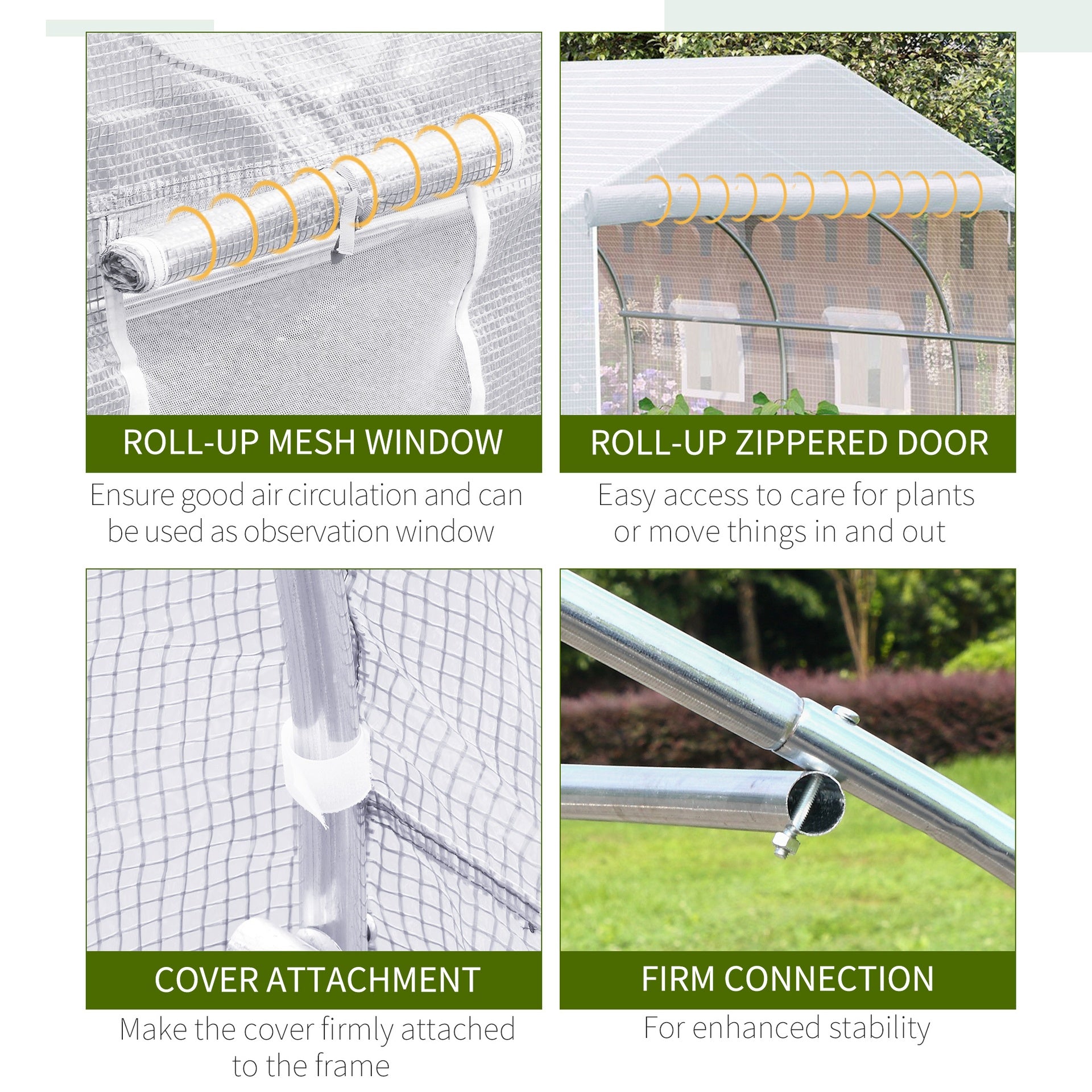 Outsunny 11.5' x 10' x 6.5' Outdoor Walk-in Greenhouse, Tunnel Green House with Roll-up Windows, Zippered Door, PE Cover, Heavy Duty Steel Frame, White