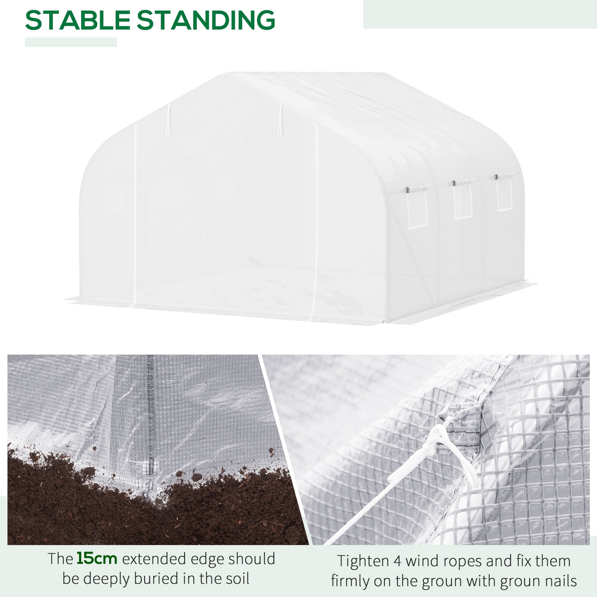 Outsunny 11.5' x 10' x 6.5' Outdoor Walk-in Greenhouse, Tunnel Green House with Roll-up Windows, Zippered Door, PE Cover, Heavy Duty Steel Frame, White