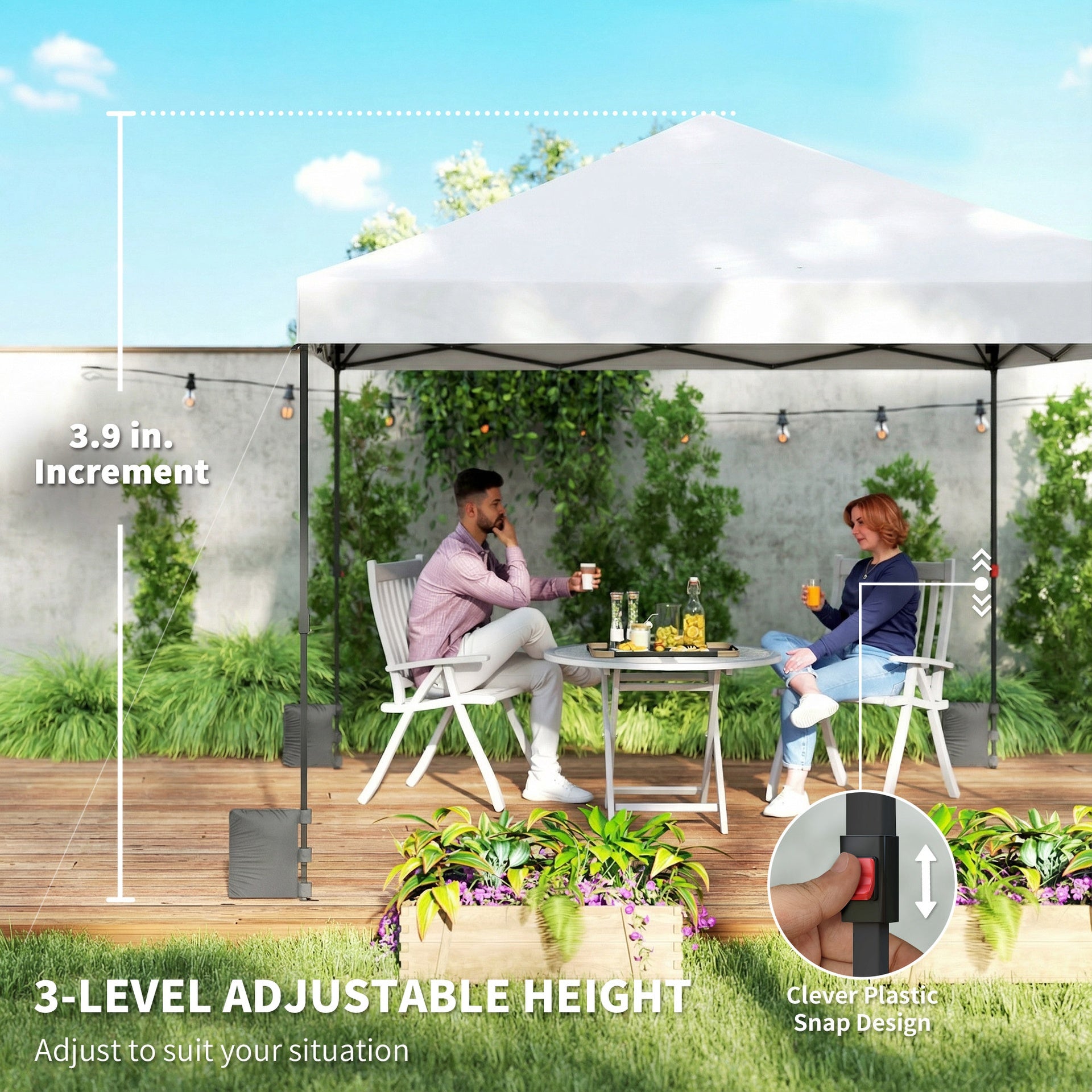 Outsunny 10 x 10 ft Pop Up Canopy Tent with One Push Setup, Outdoor Portable Instant Canopy Shelter w/ Roller Bag, White