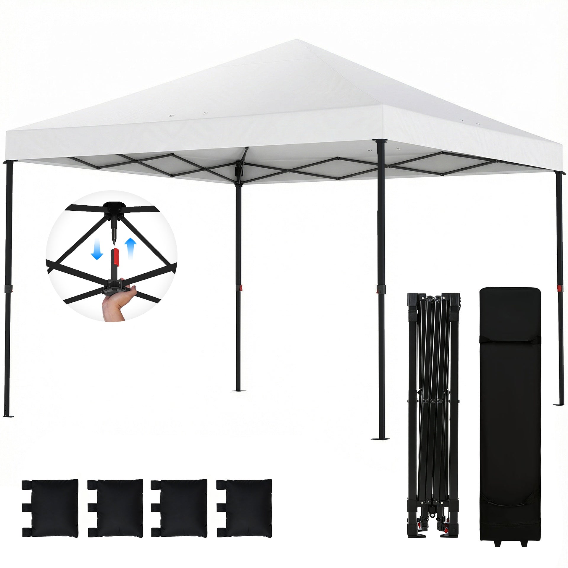 Outsunny 10 x 10 ft Pop Up Canopy Tent with One Push Setup, Outdoor Portable Instant Canopy Shelter w/ Roller Bag, White