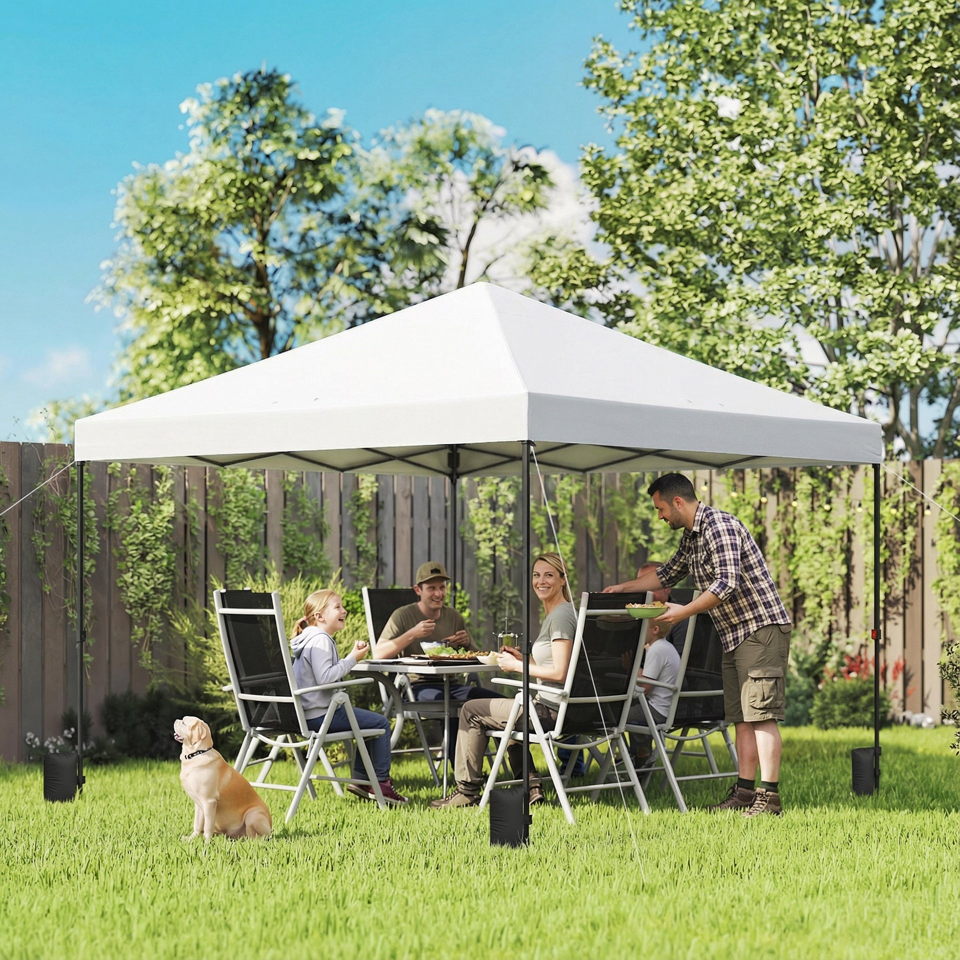 Outsunny 10 x 10 ft Pop Up Canopy Tent with One Push Setup, Outdoor Portable Instant Canopy Shelter w/ Roller Bag, White