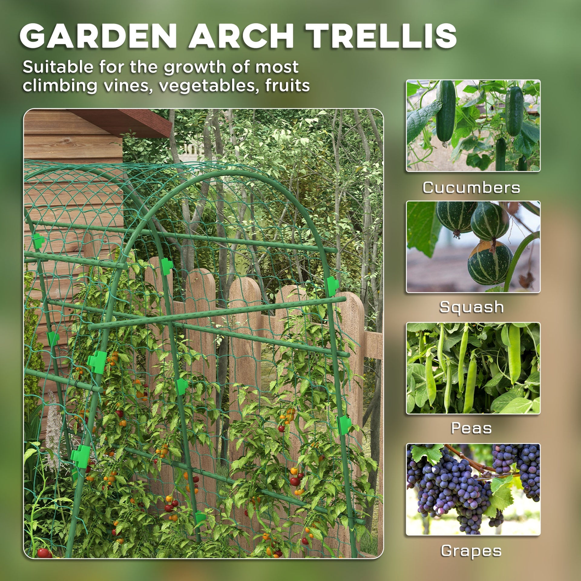 Outsunny Metal Garden Trellis, Arch Trellis for Climbing Plants Outdoor, A-Frame, with Climbing Net, 57" x 66" x 81", Green