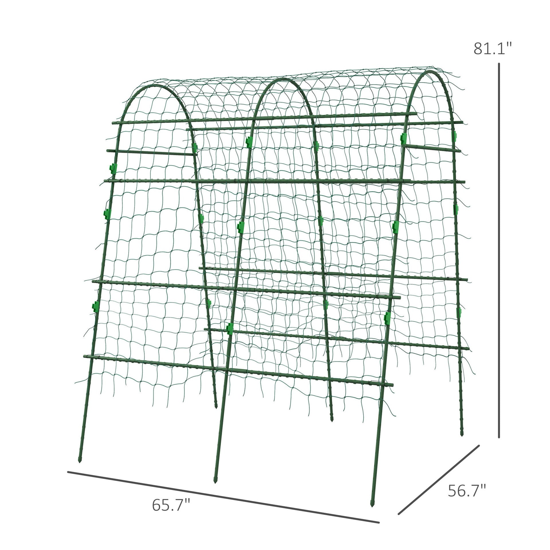 Outsunny Metal Garden Trellis, Arch Trellis for Climbing Plants Outdoor, A-Frame, with Climbing Net, 57" x 66" x 81", Green